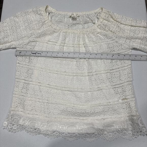 Skye's The Limit Womans Lace Overlay Top Size M White 3/4 Sleeve Cottage Peasant - Picture 7 of 11